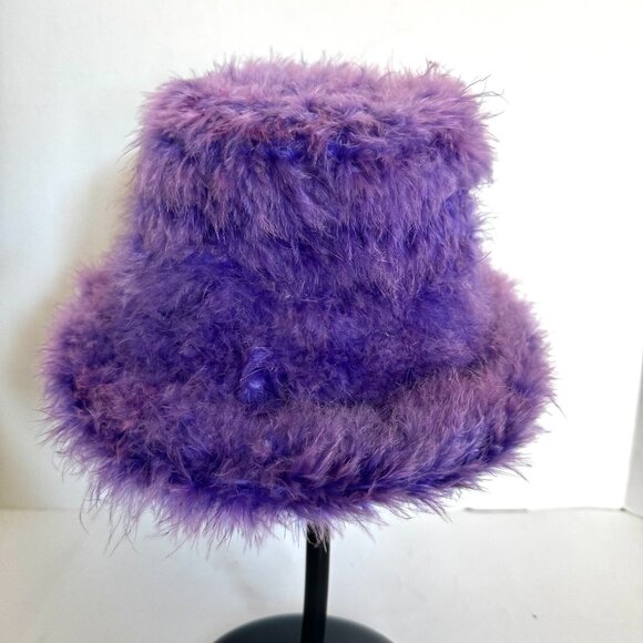 Furry Purple Bucket Hat Fluffy Faux Fur Halloween Costume Feather Fur - Picture 1 of 6